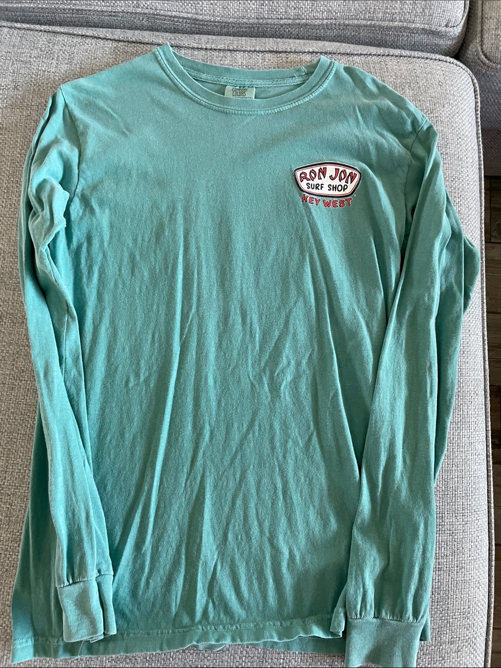 Ron Jon Mint Green Long Sleeve Surf Tee with Small Chest Logo